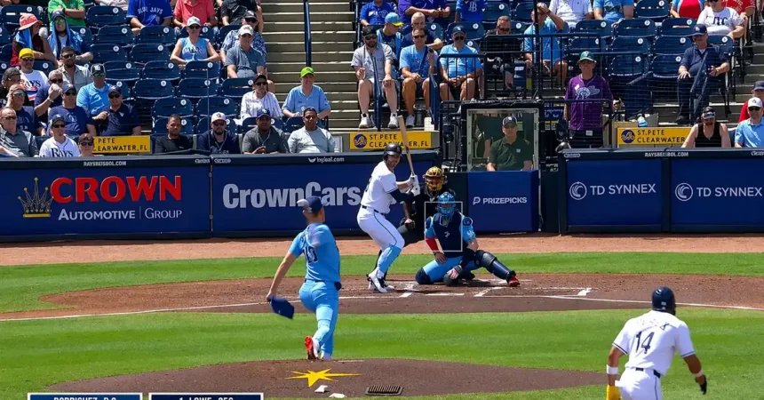 Baseball game in action at stadium