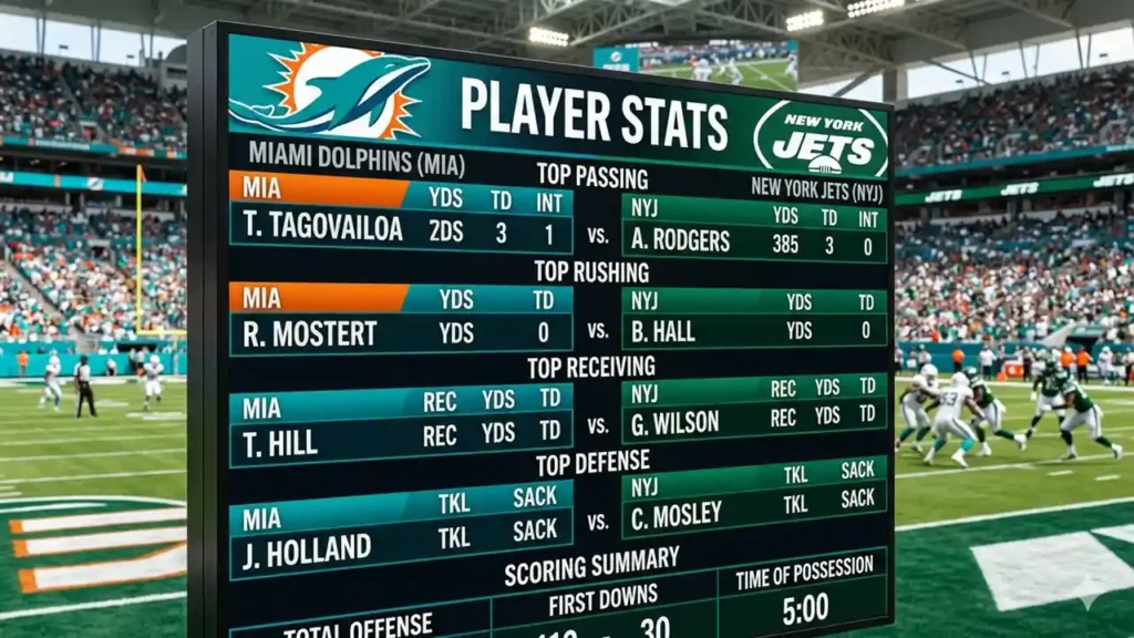 miami dolphins vs new york jets match player stats