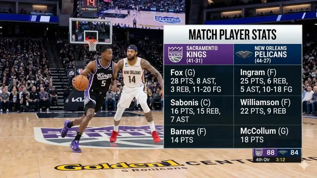 sacramento kings vs new orleans pelicans match player stats