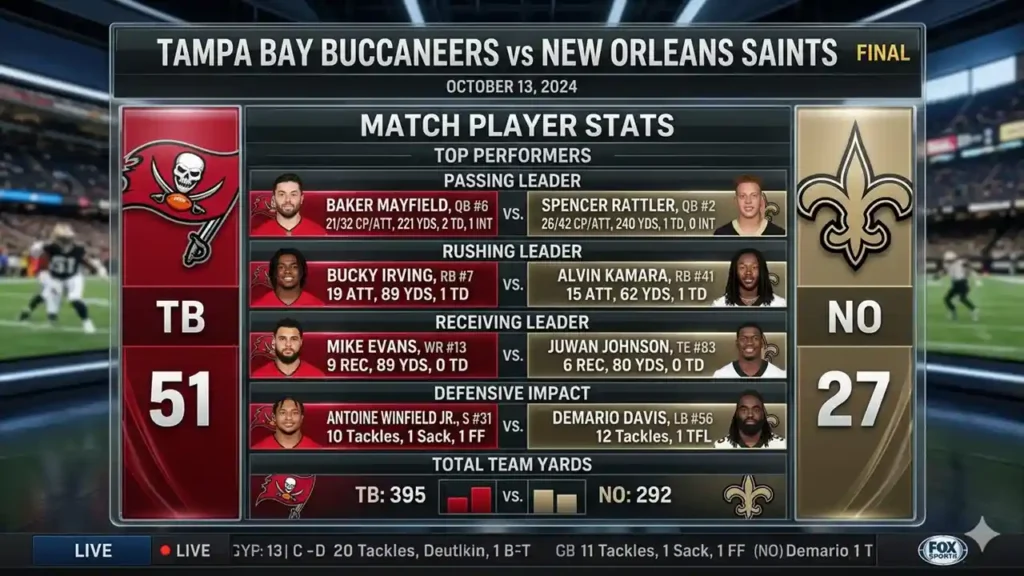 tampa bay buccaneers vs new orleans saints match player stats