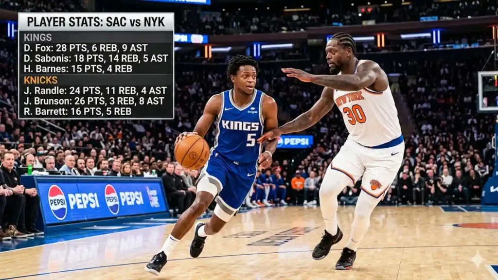 sacramento kings vs knicks match player stats