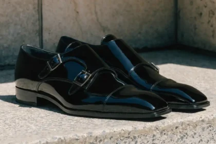 Moustache Patent Double Monk Strap Dress Shoes