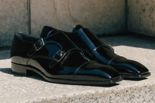 Moustache Patent Double Monk Strap Dress Shoes