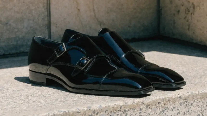 Moustache Patent Double Monk Strap Dress Shoes