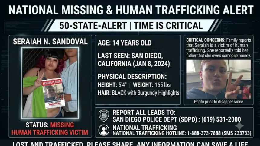 Nationwide Alert Issued for Missing 14-Year-Old Seraiah N. Sandoval Amid Human Trafficking Concerns